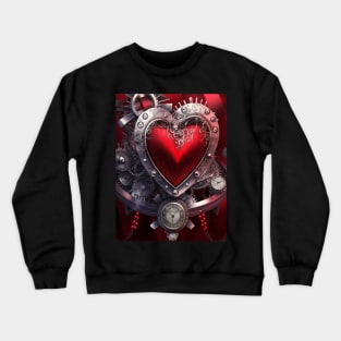 Red Heart- Steampunk Style with Clock and Gears Crewneck Sweatshirt